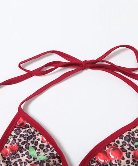 Wild Cherry Leopard Halter Bikini & High-Waisted Shorts Set – Your Go-To for Fall Getaways & Cozy Comfort