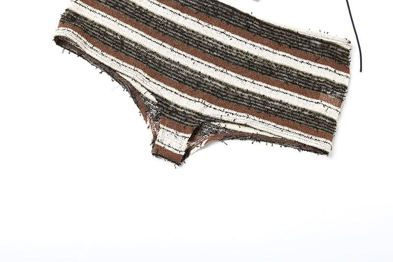 Cozy Knit Striped Halter Top & Shorts Set - Chic Resort Wear & Loungewear for Women