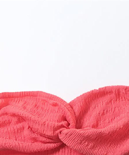 The 'Island Escape' Sunset Coral Textured Knot Two-Piece Set - Chic Bandeau Crop Top & Maxi Skirt for Fall Getaways