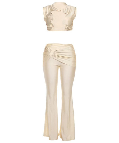 Effortless Chic Ruched Two-Piece Set: Crop Top & Flared Pants - Your Fall & Holiday Statement