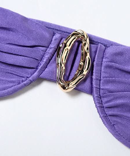 Daring Violet Ruched Two-Piece Set: Strapless Bandeau Top & Mini Skirt for Fall Parties & Tropical Getaways