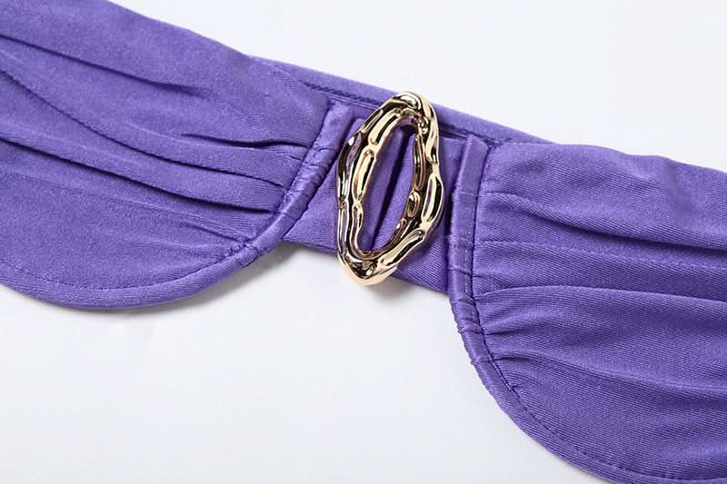 Daring Violet Ruched Two-Piece Set: Strapless Bandeau Top & Mini Skirt for Fall Parties & Tropical Getaways