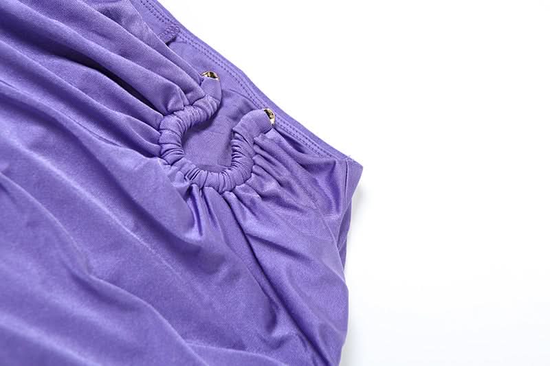 Daring Violet Ruched Two-Piece Set: Strapless Bandeau Top & Mini Skirt for Fall Parties & Tropical Getaways