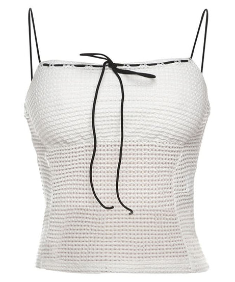 Chic White Knit Tie-Front Square Neck Cami Top | Versatile Layering & Resort Style