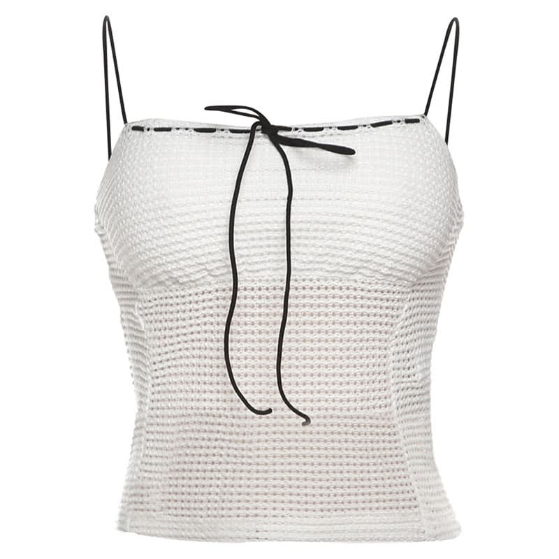 Chic White Knit Tie-Front Square Neck Cami Top | Versatile Layering & Resort Style