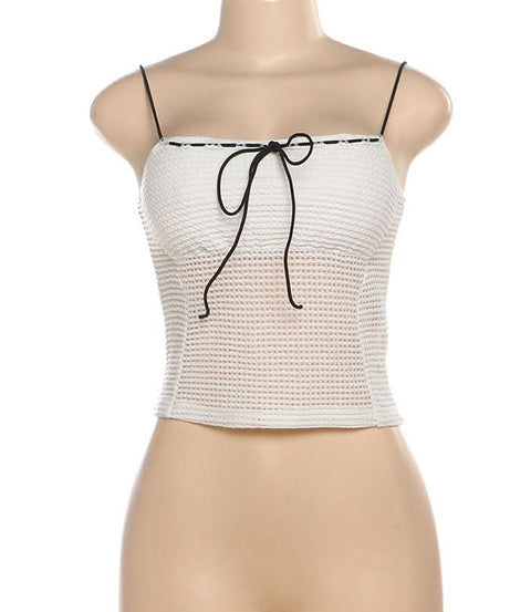 Chic White Knit Tie-Front Square Neck Cami Top | Versatile Layering & Resort Style