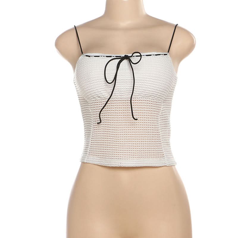 Chic White Knit Tie-Front Square Neck Cami Top | Versatile Layering & Resort Style