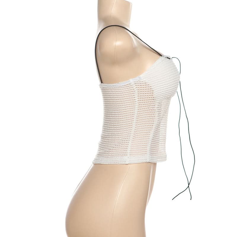 Chic White Knit Tie-Front Square Neck Cami Top | Versatile Layering & Resort Style