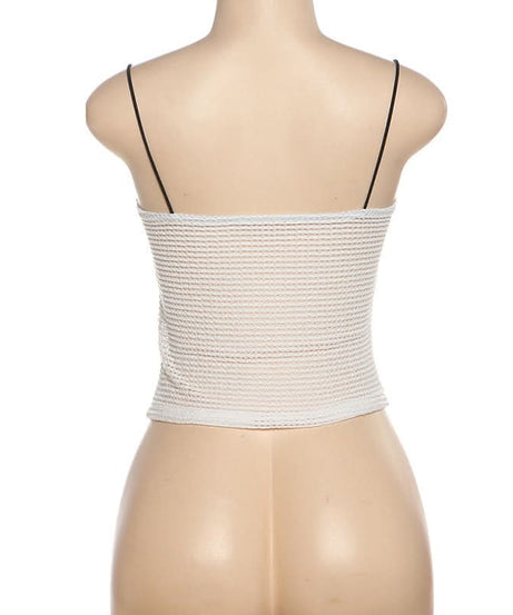 Chic White Knit Tie-Front Square Neck Cami Top | Versatile Layering & Resort Style