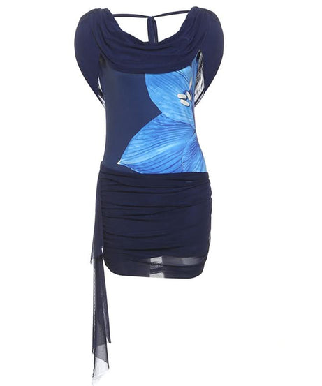 Glamorous Halter Cowl Neck Floral Ruched Mini Dress | Fall & Holiday Party Perfect