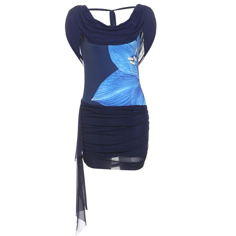 Glamorous Halter Cowl Neck Floral Ruched Mini Dress | Fall & Holiday Party Perfect