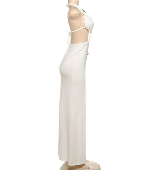 Glamorous White Butterfly Halter Cutout Maxi Dress | High Slit Resort & Holiday Gown