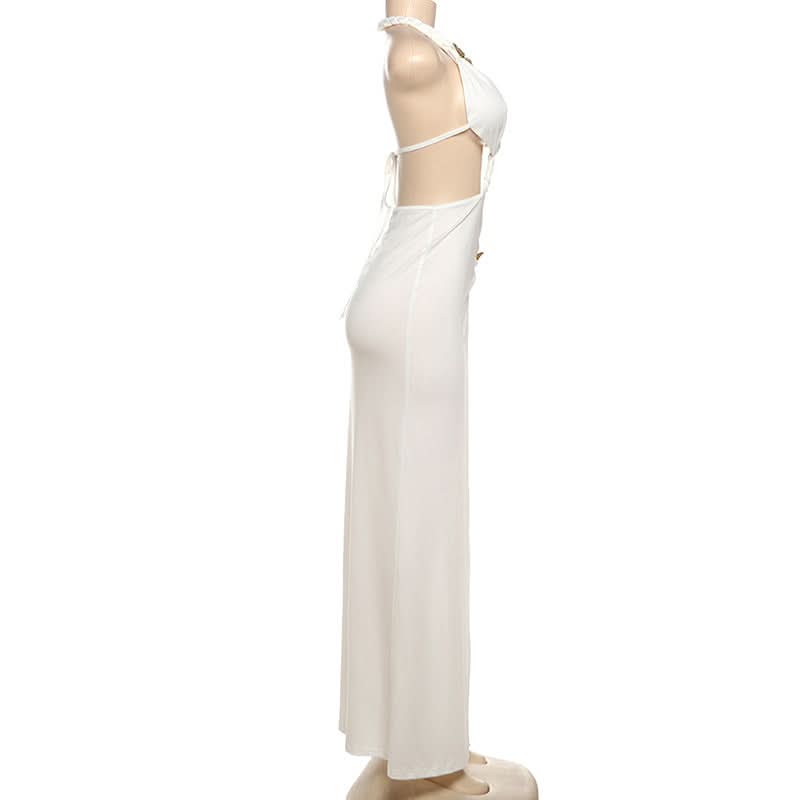 Glamorous White Butterfly Halter Cutout Maxi Dress | High Slit Resort & Holiday Gown