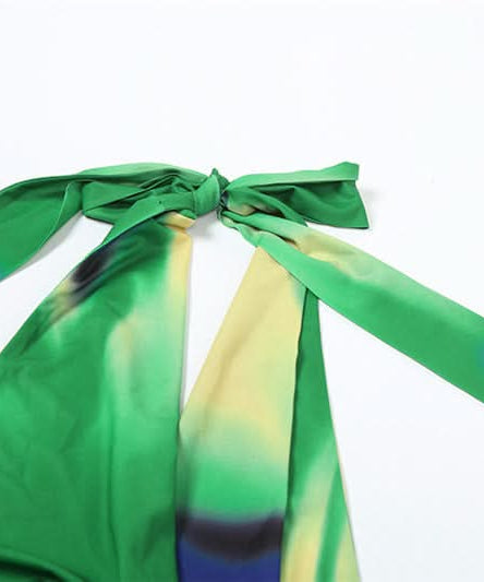 Vibrant Abstract Halter Cowl Neck Maxi Dress - Chic Self-Tie Gown for Resort & Fall Getaways