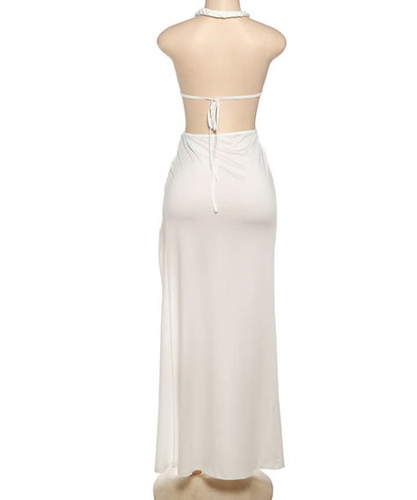 Glamorous White Butterfly Halter Cutout Maxi Dress | High Slit Resort & Holiday Gown