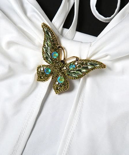 Glamorous White Butterfly Halter Cutout Maxi Dress | High Slit Resort & Holiday Gown