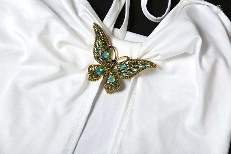 Glamorous White Butterfly Halter Cutout Maxi Dress | High Slit Resort & Holiday Gown