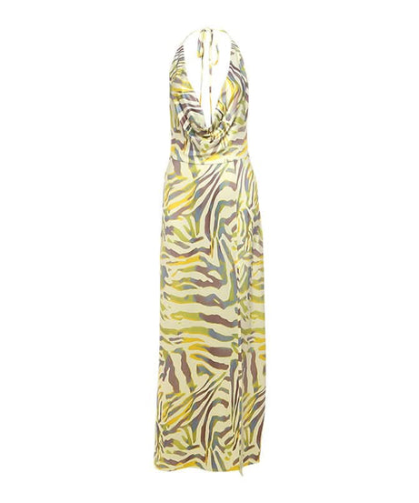 Effortless Chic Halter Cowl Neck Maxi Dress - Vibrant Zebra Print for Your Fall Getaway & Resort Escape