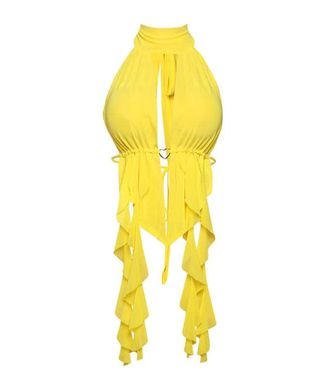 Siren Orange Draped Halter Top – Ruched Cut-Out Style for Fall Getaways & Glamorous Parties