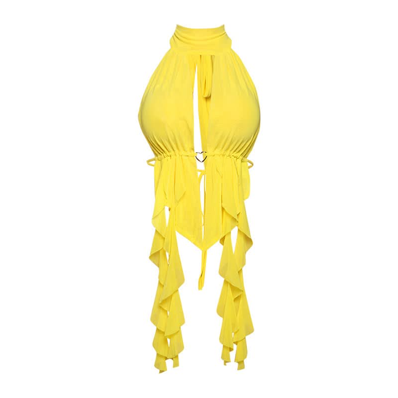 Siren Orange Draped Halter Top – Ruched Cut-Out Style for Fall Getaways & Glamorous Parties