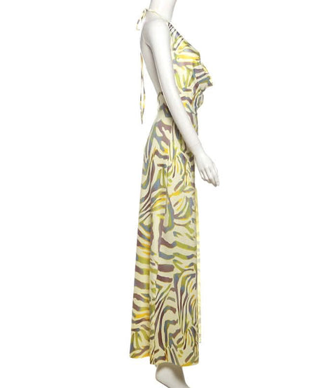 Effortless Chic Halter Cowl Neck Maxi Dress - Vibrant Zebra Print for Your Fall Getaway & Resort Escape