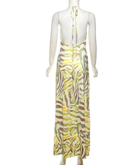 Effortless Chic Halter Cowl Neck Maxi Dress - Vibrant Zebra Print for Your Fall Getaway & Resort Escape