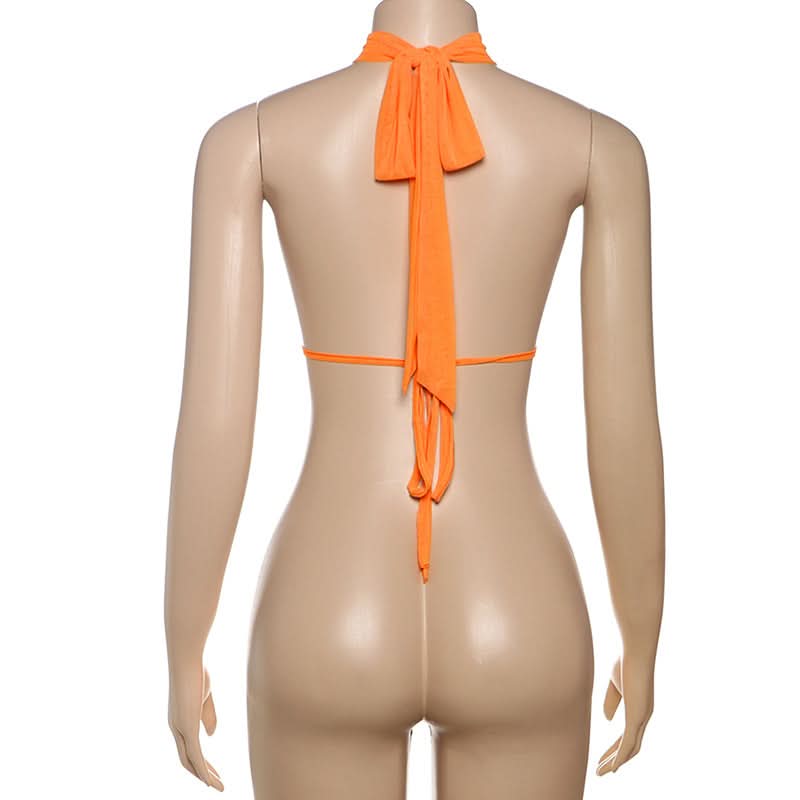 Siren Orange Draped Halter Top – Ruched Cut-Out Style for Fall Getaways & Glamorous Parties