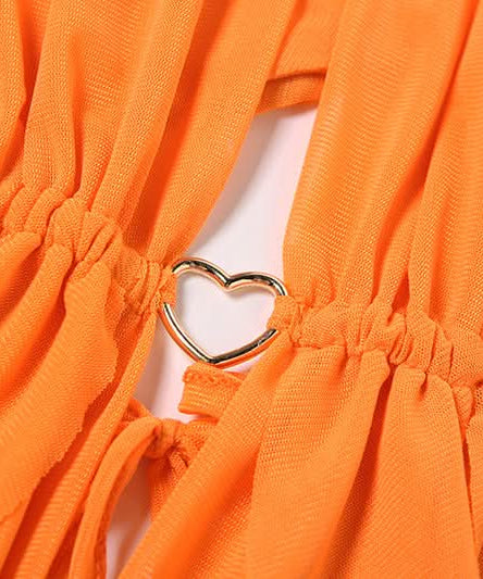 Siren Orange Draped Halter Top – Ruched Cut-Out Style for Fall Getaways & Glamorous Parties