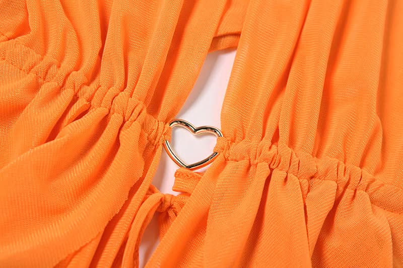 Siren Orange Draped Halter Top – Ruched Cut-Out Style for Fall Getaways & Glamorous Parties