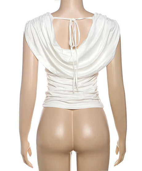 Effortless Chic: White Butterfly Ruched Cowl Neck Top – Perfect for Fall Style & Beyond