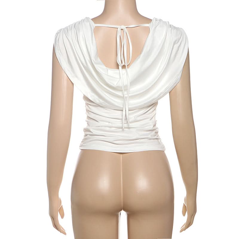 Effortless Chic: White Butterfly Ruched Cowl Neck Top – Perfect for Fall Style & Beyond