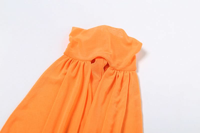 Siren Orange Draped Halter Top – Ruched Cut-Out Style for Fall Getaways & Glamorous Parties