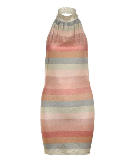 Shimmering Sunset Stripe Halter Mini Dress - Your Fall & Holiday Party Statement
