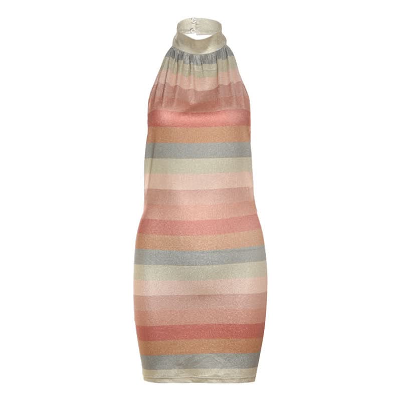 Shimmering Sunset Stripe Halter Mini Dress - Your Fall & Holiday Party Statement