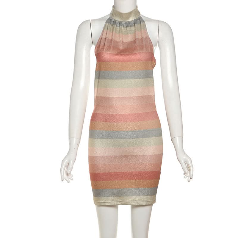 Shimmering Sunset Stripe Halter Mini Dress - Your Fall & Holiday Party Statement