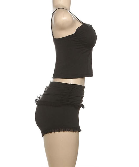 Sultry Ruffle Cami & High-Waist Shorts Lounge Set - Chic Fall Comfort