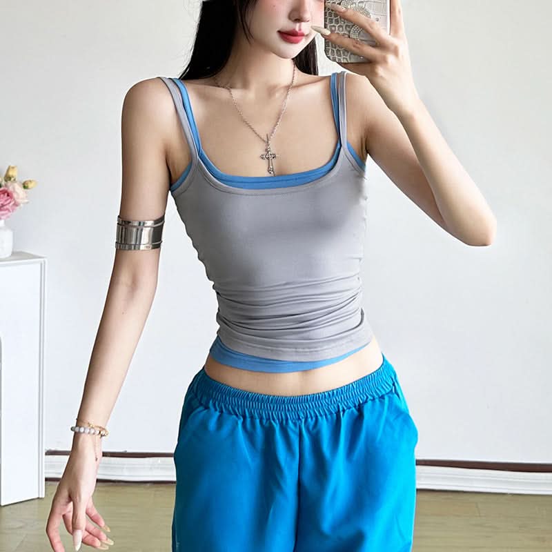 Effortless Chic Layered Cami Tank – Two-Tone Cropped Top for Fall Comfort & Style