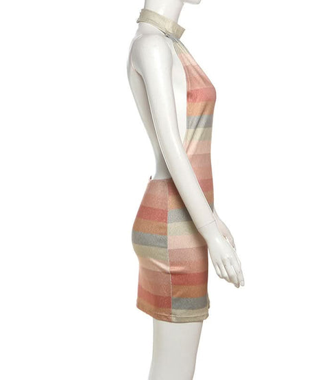 Shimmering Sunset Stripe Halter Mini Dress - Your Fall & Holiday Party Statement