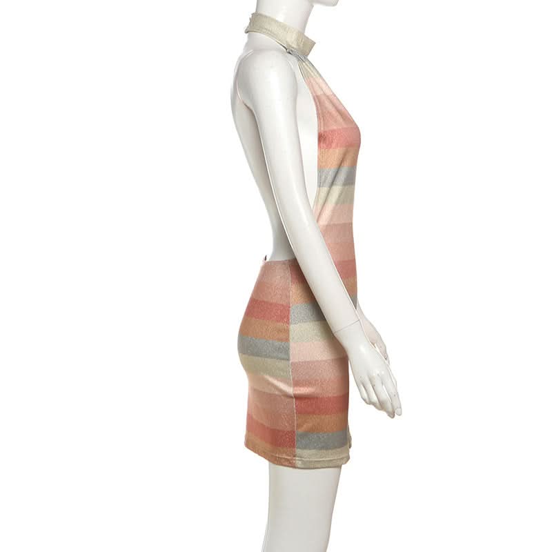 Shimmering Sunset Stripe Halter Mini Dress - Your Fall & Holiday Party Statement