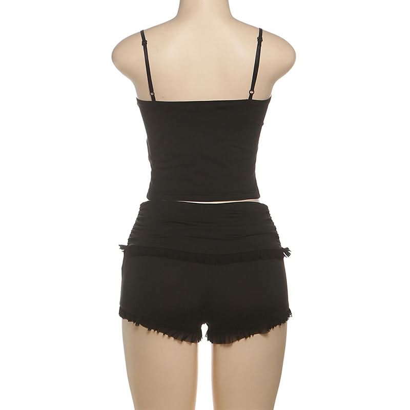 Sultry Ruffle Cami & High-Waist Shorts Lounge Set - Chic Fall Comfort