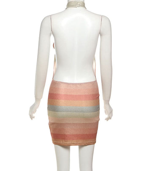 Shimmering Sunset Stripe Halter Mini Dress - Your Fall & Holiday Party Statement