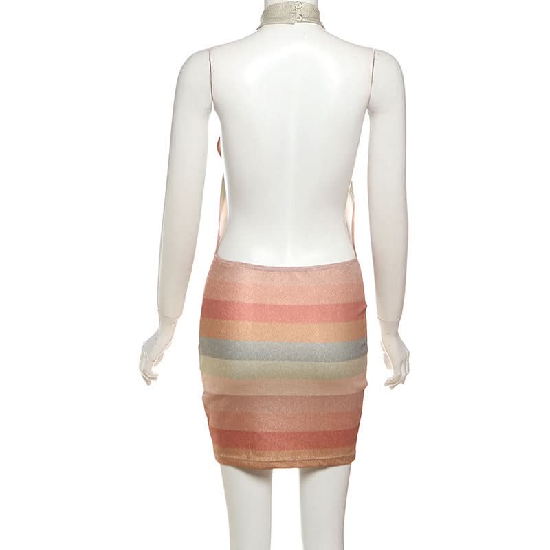 Shimmering Sunset Stripe Halter Mini Dress - Your Fall & Holiday Party Statement