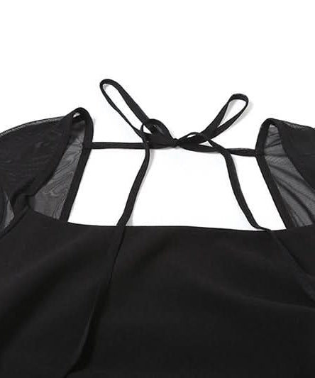 Dramatic Black High-Low Mesh Maxi Dress - Chic Square Neck & Tie Back for Fall & Holiday Soirées