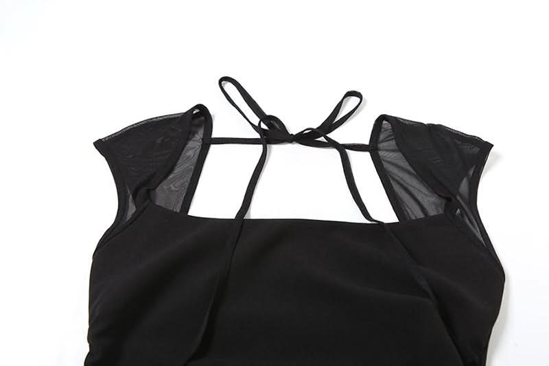 Dramatic Black High-Low Mesh Maxi Dress - Chic Square Neck & Tie Back for Fall & Holiday Soirées