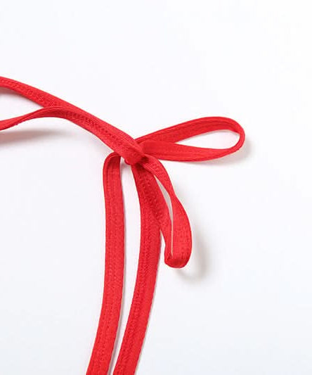 Red Hot Ruched Two-Piece Set: Strapless Bandeau Top & Dramatic Tie Mini Skirt - Your Holiday & Party Statement