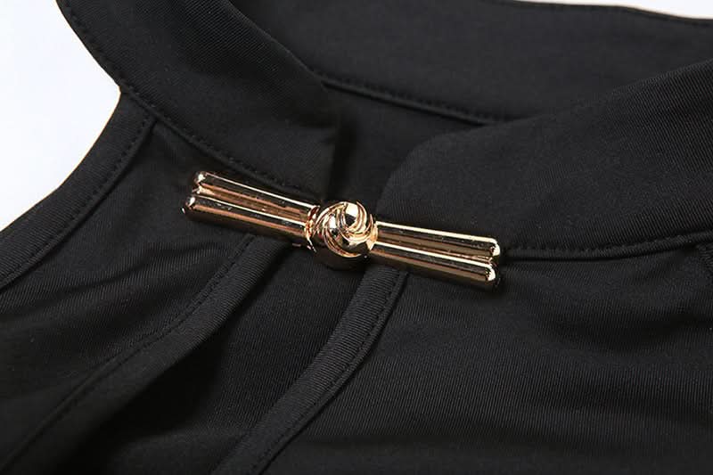 Effortless Chic: Black Halter Neck Keyhole Top with Gold Clasp - Your Fall & Holiday Event Essential