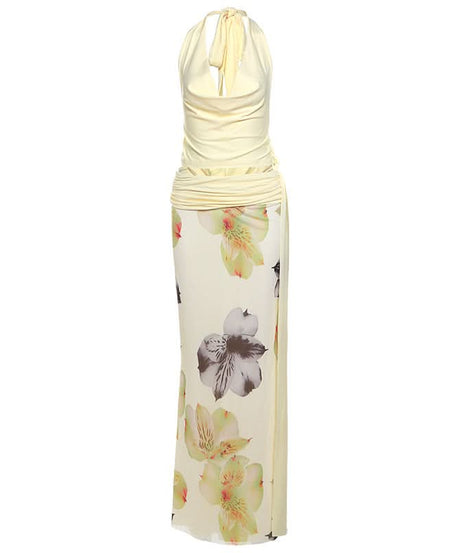 Effortless Chic Halter Cowl Neck Floral Maxi Set - Your Fall Getaway & Event Ready Look