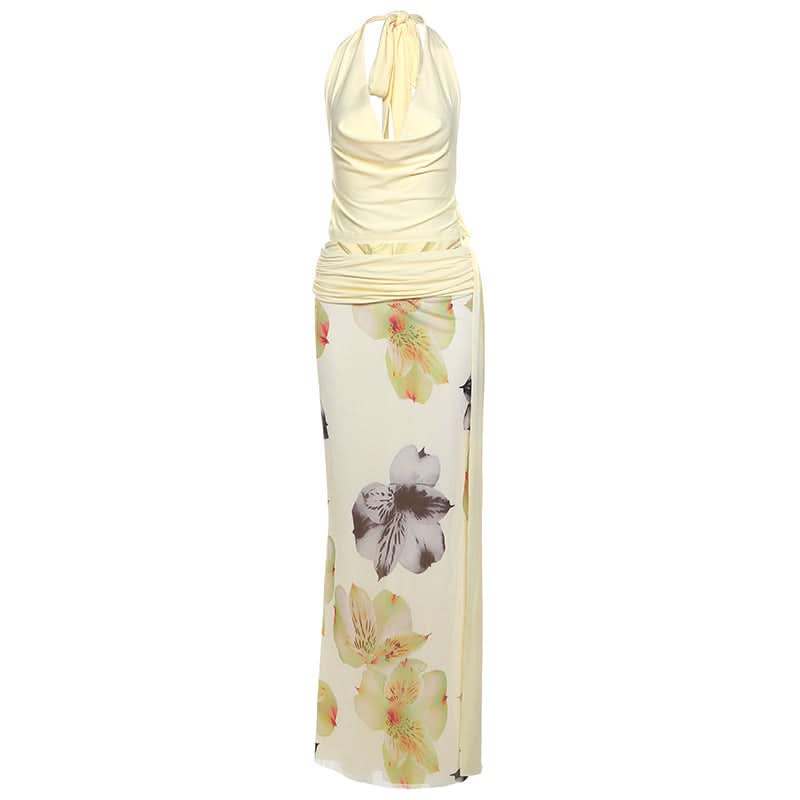 Effortless Chic Halter Cowl Neck Floral Maxi Set - Your Fall Getaway & Event Ready Look