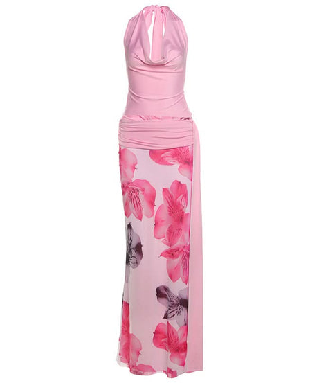 Effortless Chic Halter Cowl Neck Floral Maxi Set - Your Fall Getaway & Event Ready Look