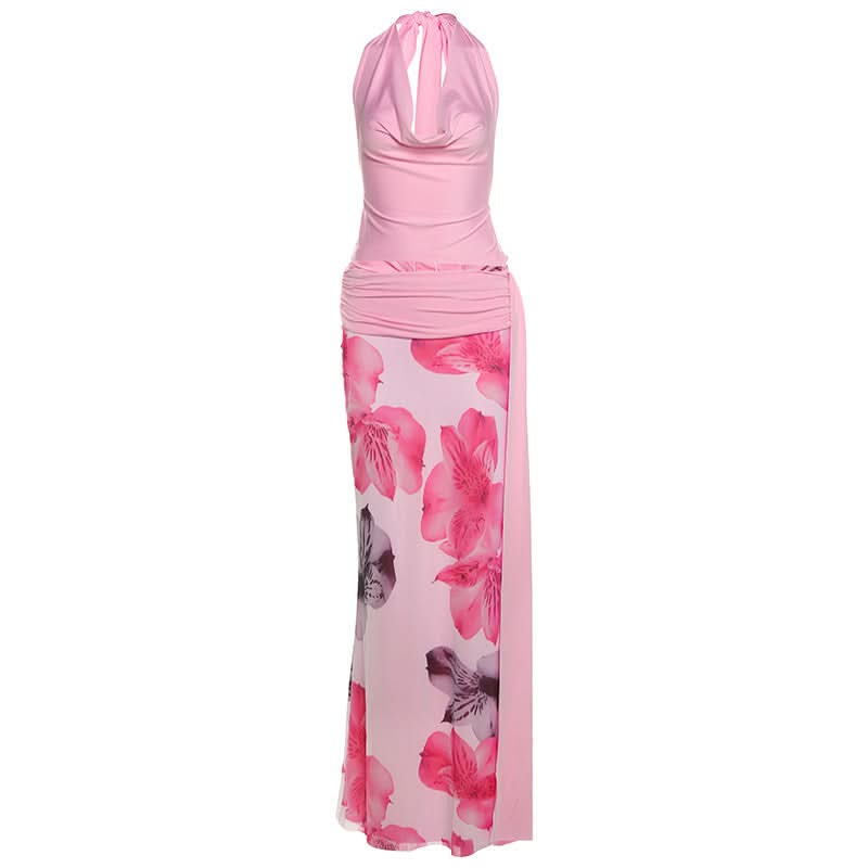 Effortless Chic Halter Cowl Neck Floral Maxi Set - Your Fall Getaway & Event Ready Look
